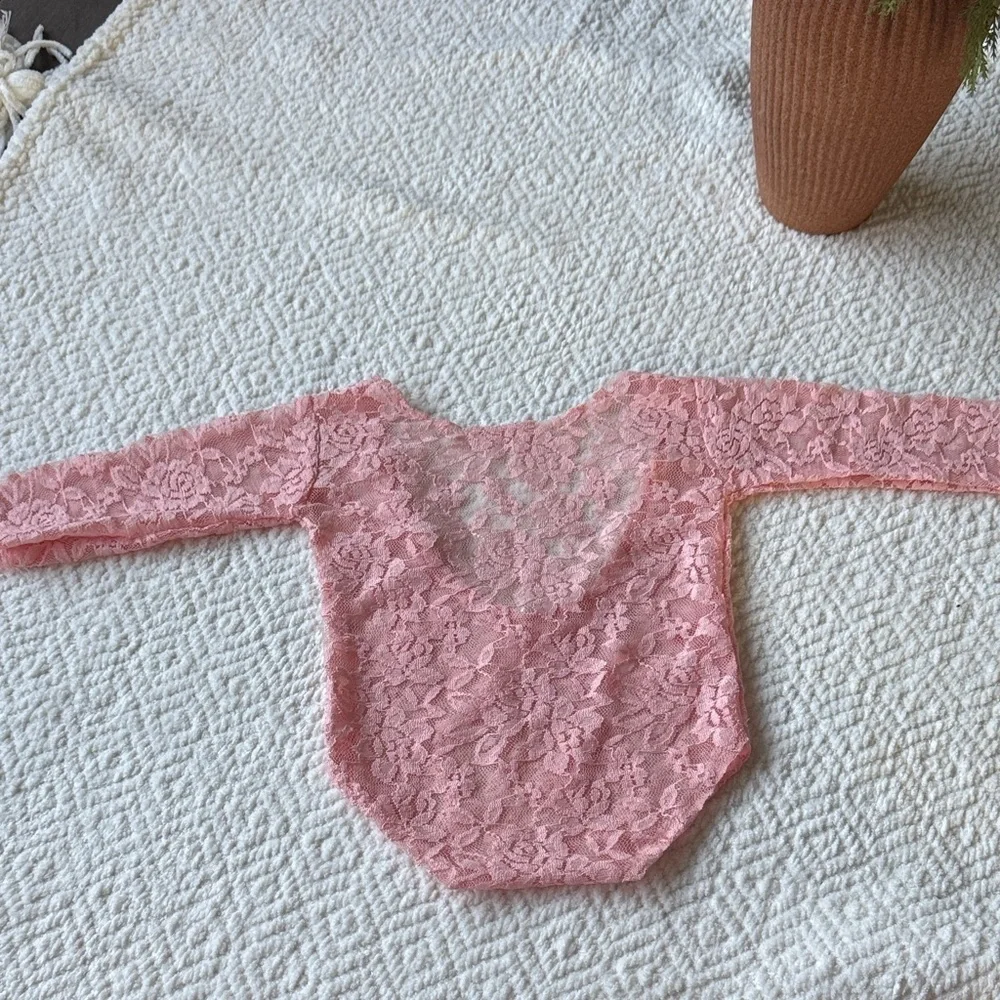 Baby Girl Lace Romper Bodysuit Photography Props Outfit Pink